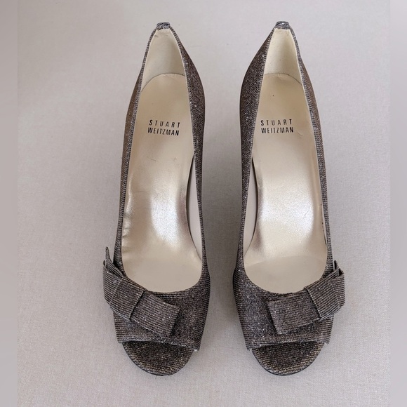 Stuart Weitzman Shoes - Stuart Weitzman Bowover Pyrite Nocturn glittered high heels shoes silver…